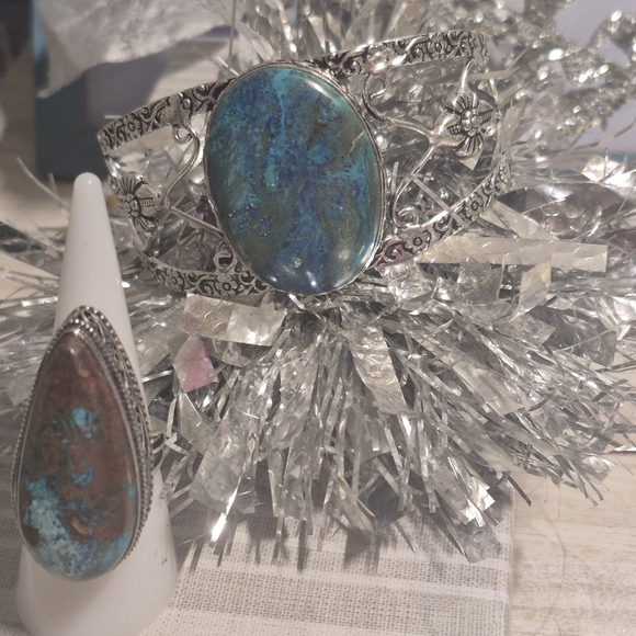 Elegant Silver and Blue Chrysocolla Bracelet Only - Picture 7 of 8